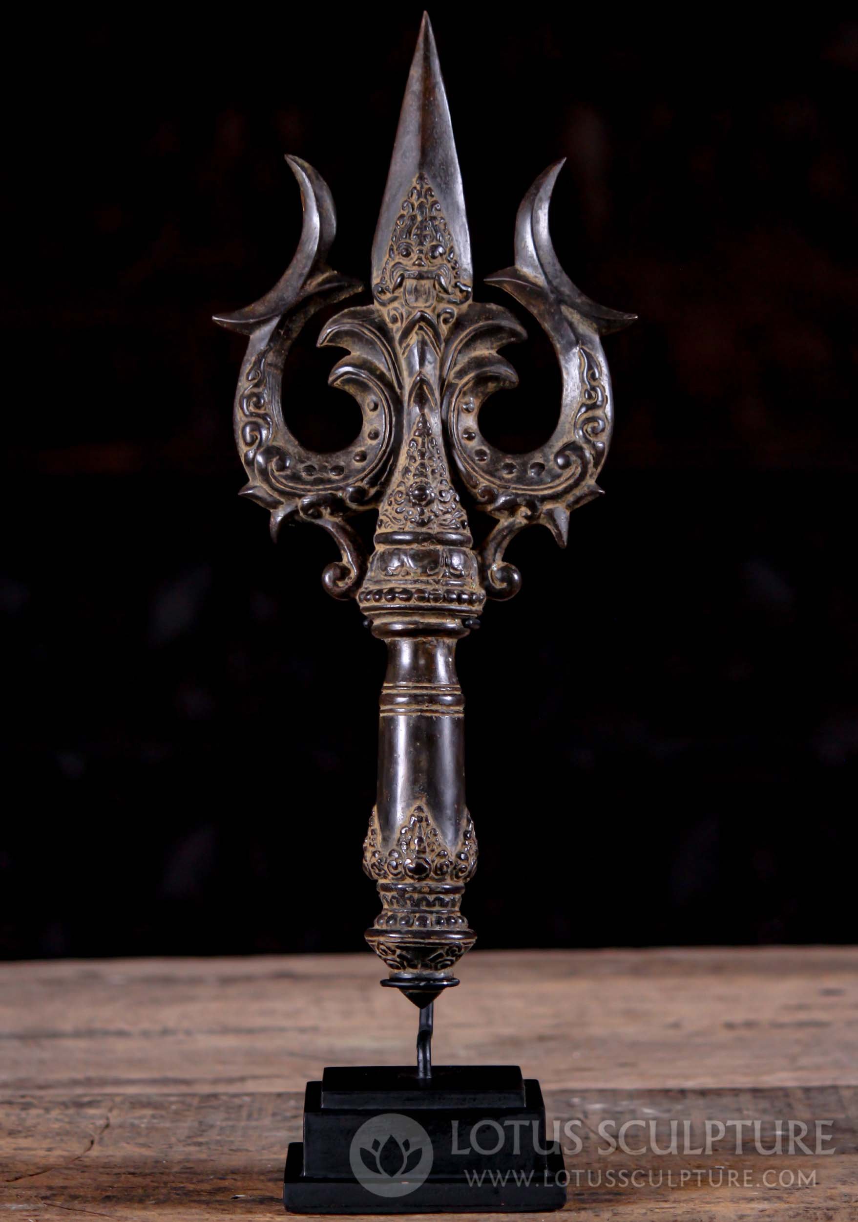 Small Brass Hindu Decorative Weapon Brass Trishul or Trident of Shiva 15"